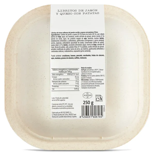 Libritos de jamón y queso 2 uds con patatas fritas bandeja 250 g 3
