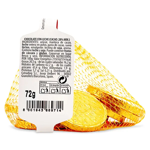 Monedas de chocolate Walcor malla 72 g 2