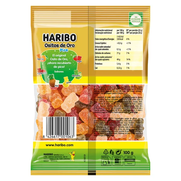 Golosinas ositos de oro pica Haribo bolsa 100 g 2