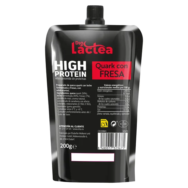 Queso quark con fresa alto en proteínas Dia Láctea bolsa 200 g 2