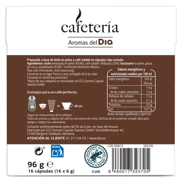 Cápsulas de café cortado Dia Cafetería 16 unidades 4