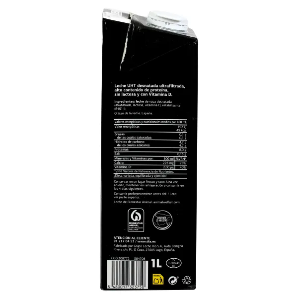 Leche desnatada sin lactosa alta en proteínas Dia Láctea 1 L 4