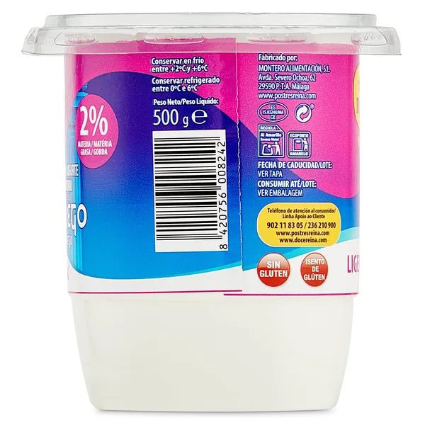 Yogur griego natural ligero Reina vaso 500 g 3