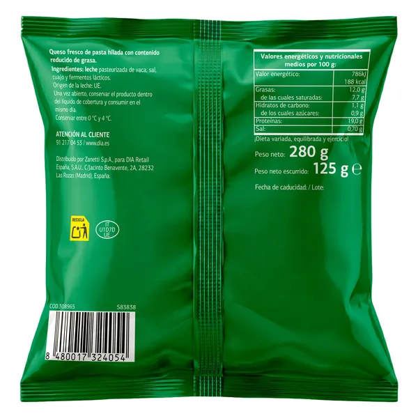 Mozzarella light Dia Selección Mundial 125 g 3