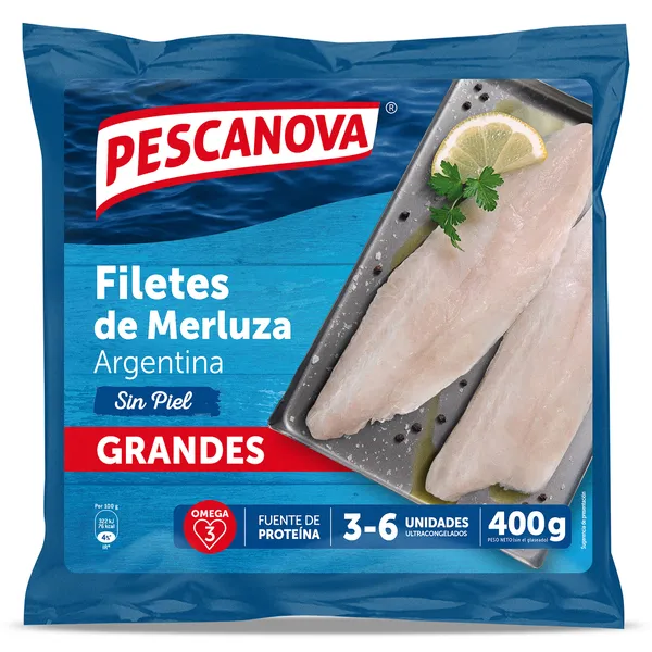 Filetes de merluza Argentina sin piel grandes Pescanova bolsa 400 g