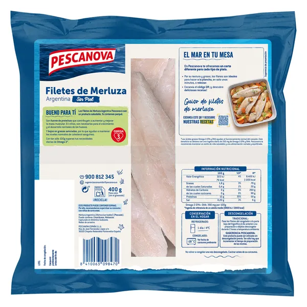 Filetes de merluza Argentina sin piel grandes Pescanova bolsa 400 g 2