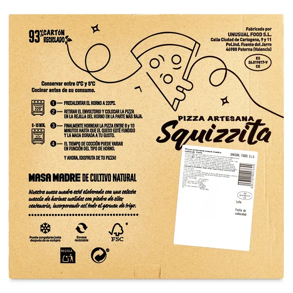 Pizza artesana de jamón y queso Squizzita caja 450 g 2