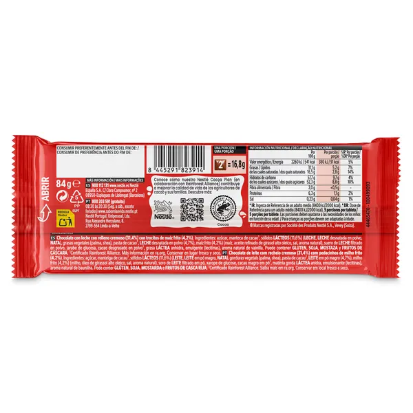 Chocolate con leche relleno de trocitos de maíz Nestlé Extrafino 84 g 2