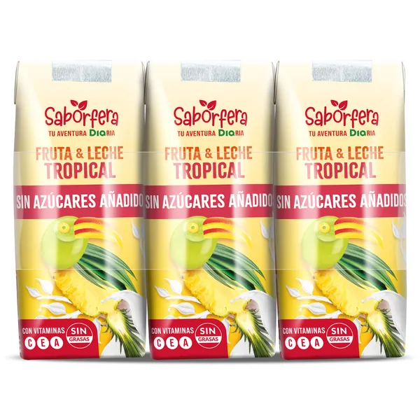 Bebida de fruta y leche tropical sin azúcar añadido Dia Saborfera 3 x 330 ml 2