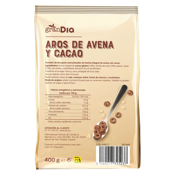 Aros de avena y cacao Gran Dia 400 g 4