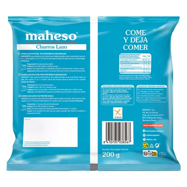 Churros lazo sin gluten Maheso 200 g 2