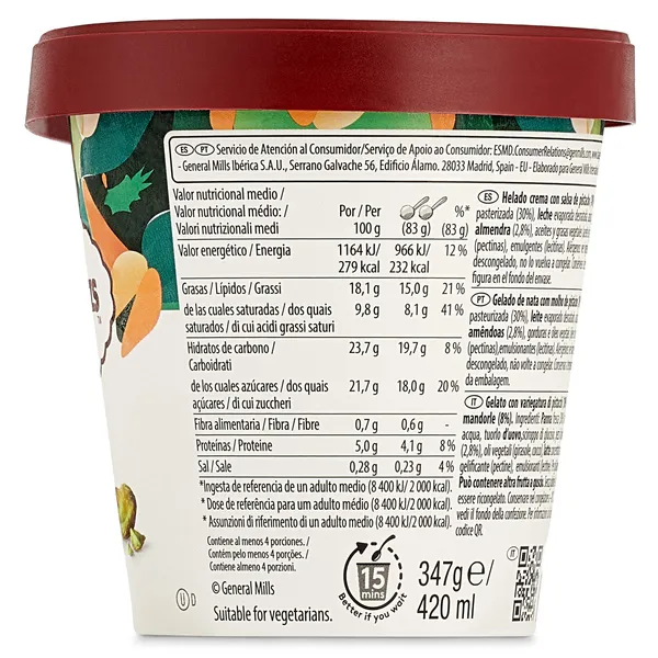 Tarrina de helado crema y pistacho Haagen Dazs 400 g 4