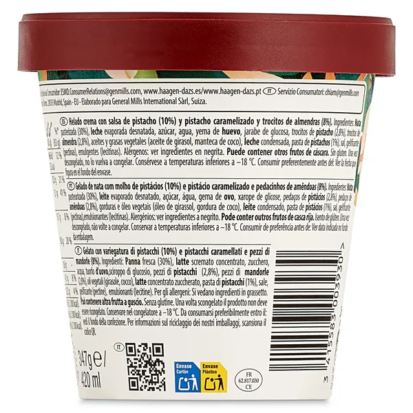 Tarrina de helado crema y pistacho Haagen Dazs 400 g 5