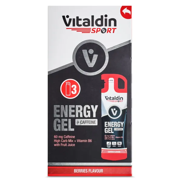 Gel energético cafeína sabor frutos del bosque Vitaldin caja 3 x 40 g 2