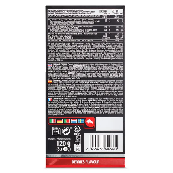 Gel energético cafeína sabor frutos del bosque Vitaldin caja 3 x 40 g 4