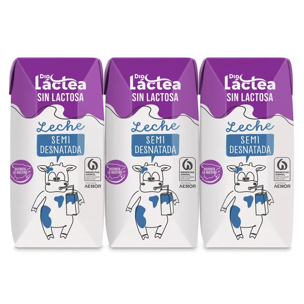 Leche semidesnatada sin lactosa Dia Láctea 3 x 200 ml 2
