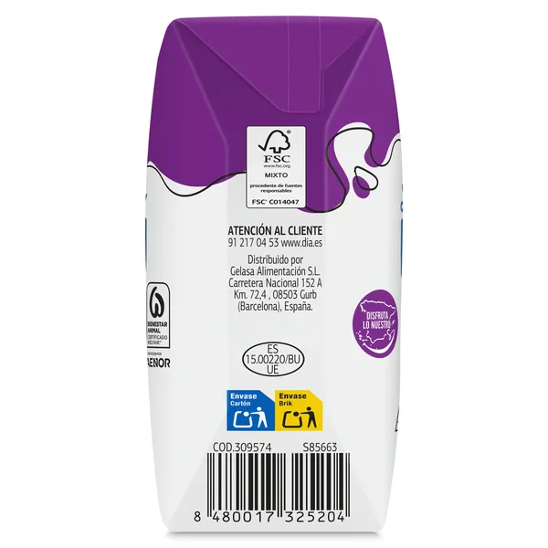 Leche semidesnatada sin lactosa Dia Láctea 3 x 200 ml 4