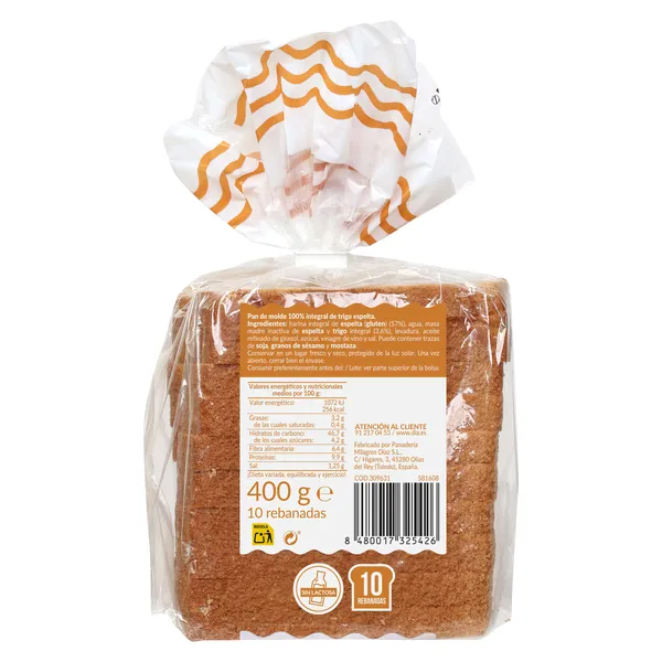 Pan de molde espelta integral El Molino de Dia 400 g 3