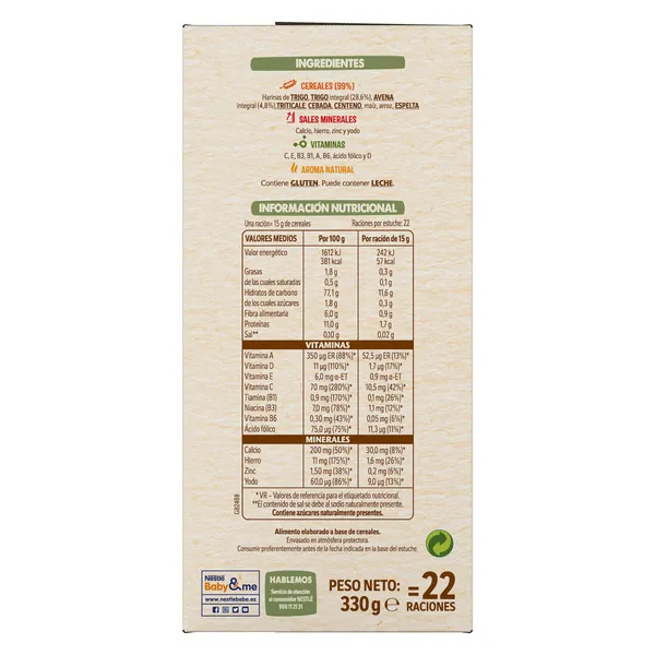 Papilla de 8 cereales doble 0% Nestlé 330 g 4