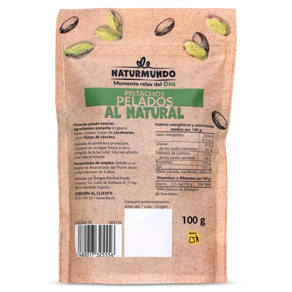 Pistachos pelados al natural Dia Naturmundo 100 g 3