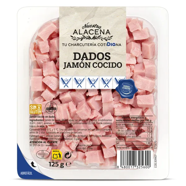 Jamón cocido en dados Dia Nuestra Alacena 125 g 2