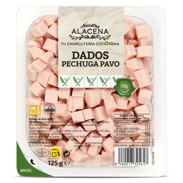 Pechuga de pavo en dados Dia Nuestra Alacena 125 g 2