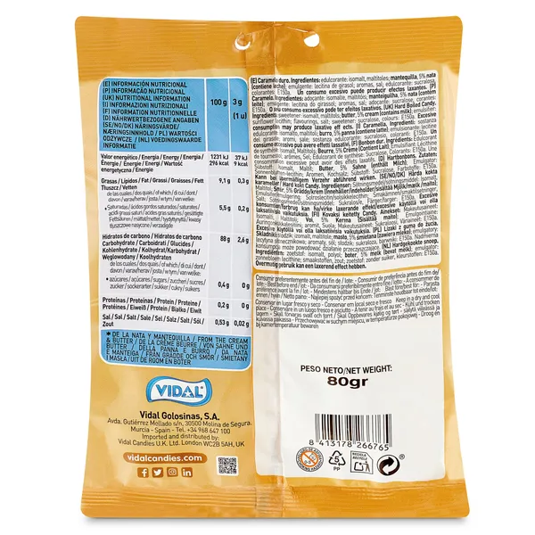 Toffees sin azúcar Vidal 80 g 4