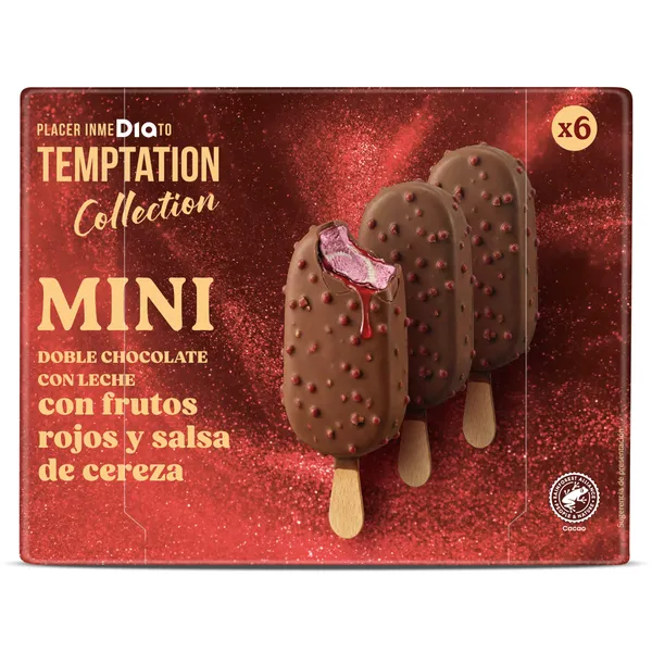 Helado mini bombón doble cherry Dia Temptation 6 x 41 g 2