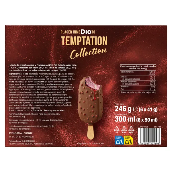 Helado mini bombón doble cherry Dia Temptation 6 x 41 g 4