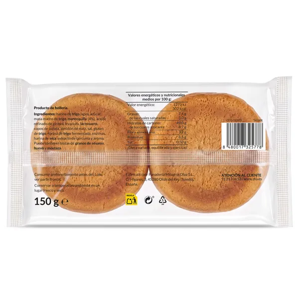 Pan de hamburguesa brioche El Molino de Dia 150 g 3