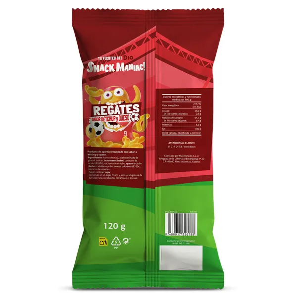 Regates sabor ketchup y queso Dia Snack Maniac 120 g 3
