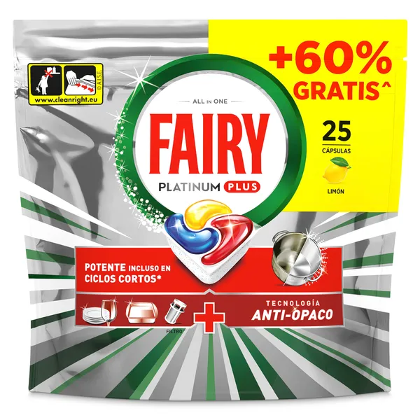 Pastillas lavavajillas platinium plus Fairy 25 unidades 2