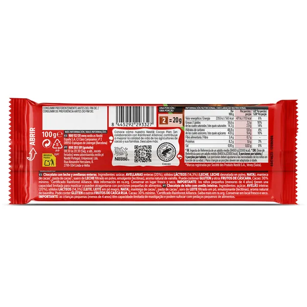 Chocolate con leche con avellanas enteras Nestlé 100 g 2