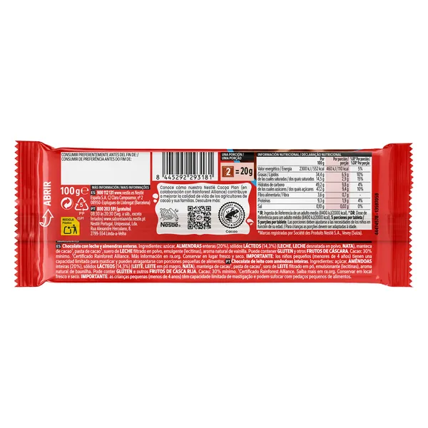 Chocolate con leche con almendras enteras Nestlé 100 g 3