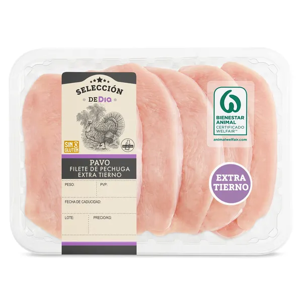 Filetes de pechuga de pavo extra tiernos Selección de Dia bandeja 600 g aprox. 2