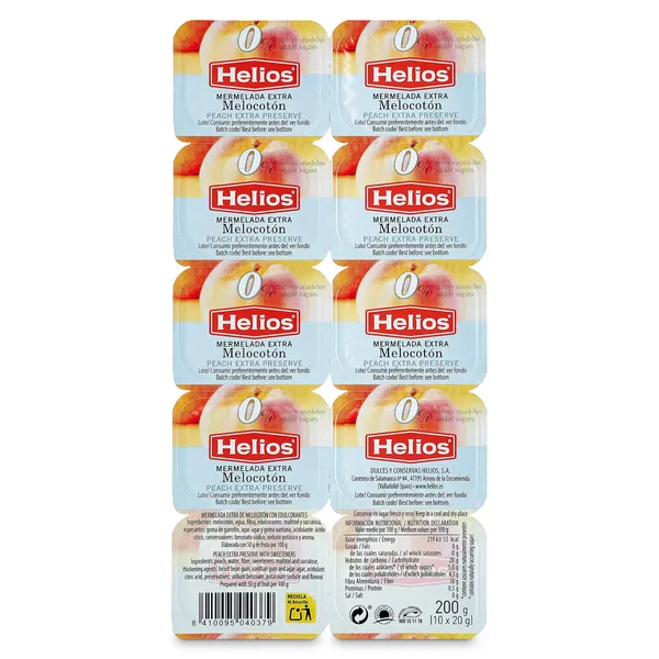 Mermelada de melocotón 0% azúcares añadidos Helios pack 10 x 25 g 2