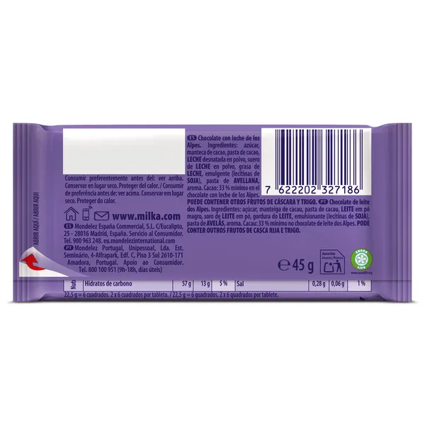 Chocolate con leche Milka 45 g 3