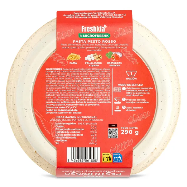 Pasta pesto rosso con pollo y verduras Freshkia 290 g 2