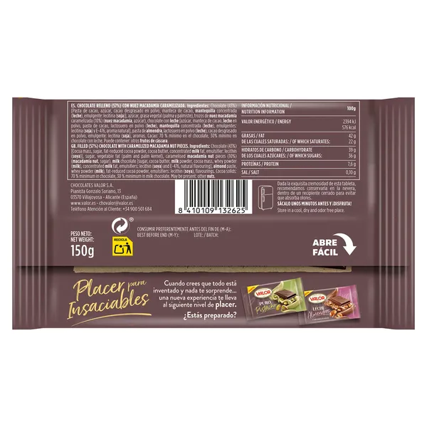 Chocolate negro 70% con macadamia Valor 150 g 3