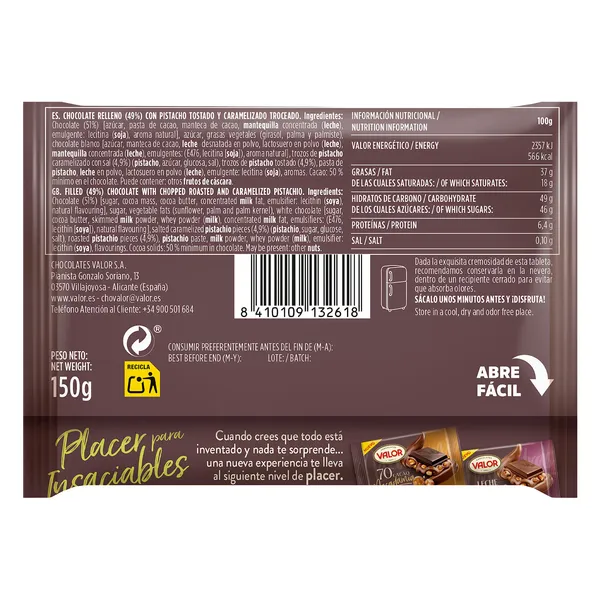 Chocolate puro con pistacho Valor 150 g 3