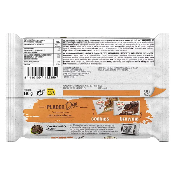 Chocolate duo con leche y blanco caramelo y sal Valor 130 g 3