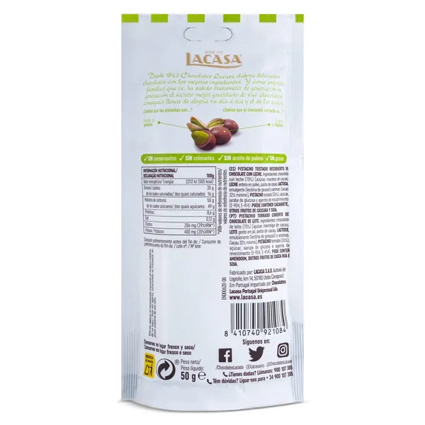 Pistachos con chocolate con leche Lacasa 50 g 3