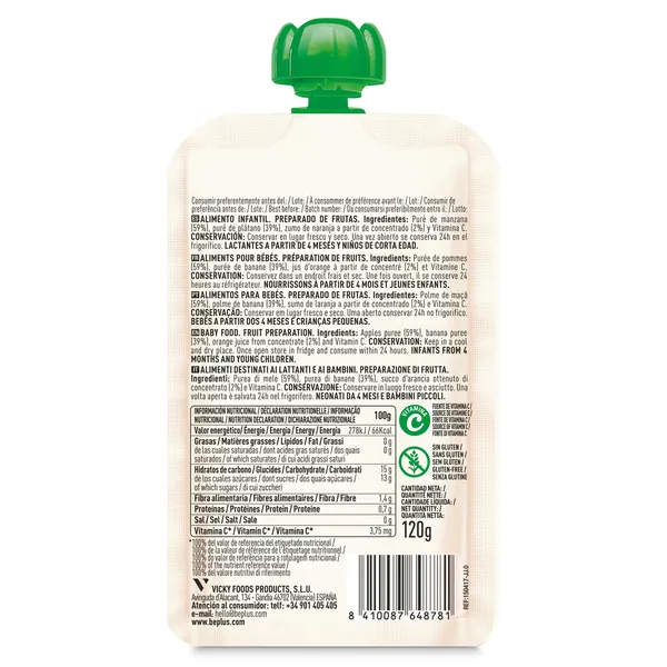 Alimento infantil con puré de manzana y plátano Be Plus 120 g 3