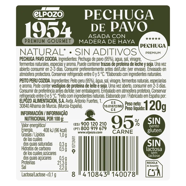 Pechuga de pavo 95% Elpozo 1954 120 g 3