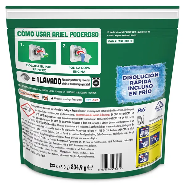 Detergente en cápsulas poderoso Ariel caja 23 lavados 3