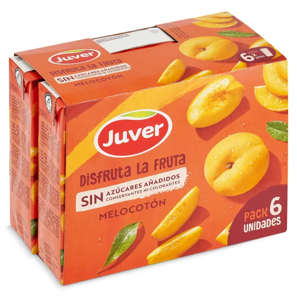 Bebida de zumo de melocotón sin azúcares añadidos Juver Disfruta brik 6 x 200 ml