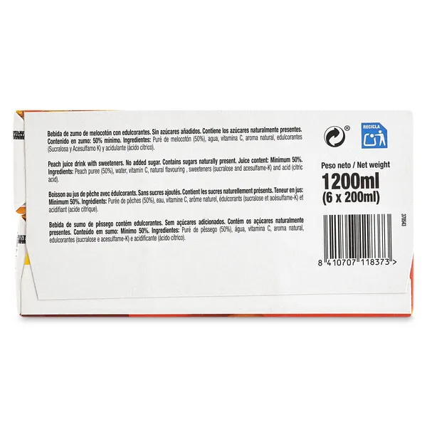 Bebida de zumo de melocotón sin azúcares añadidos Juver Disfruta brik 6 x 200 ml 3