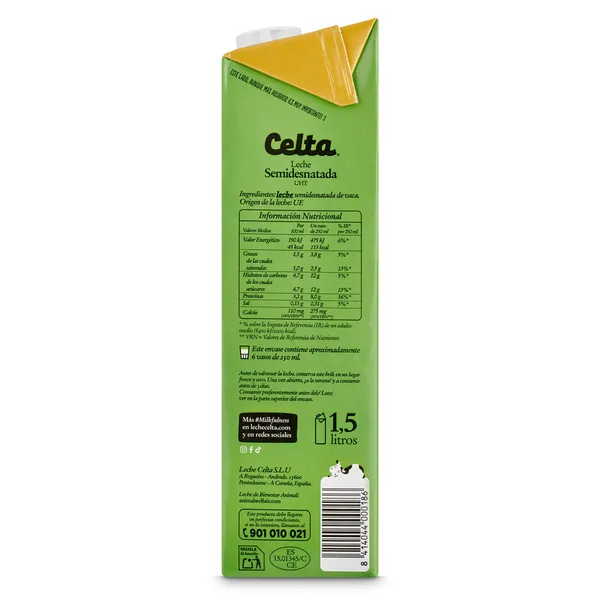 Leche semidesnatada Celta brik 1.5 l 3