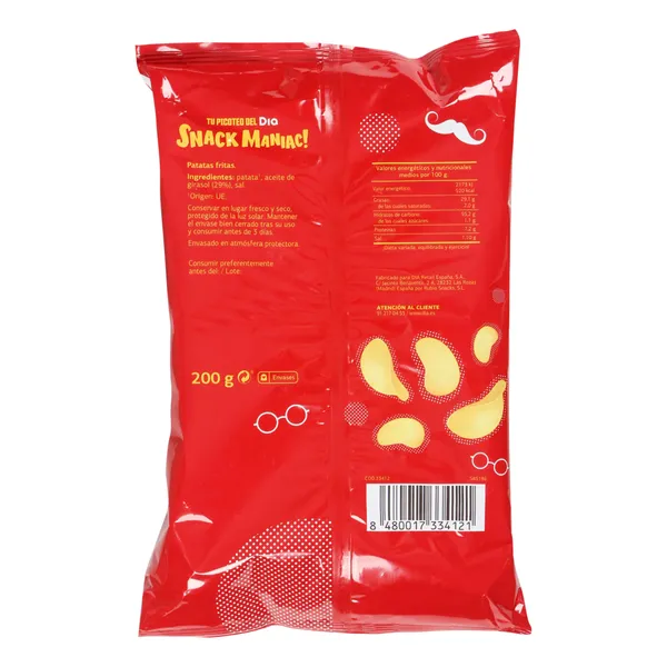 Patatas fritas lisas al punto de sal Snack Maniac de Dia bolsa 200 g 2