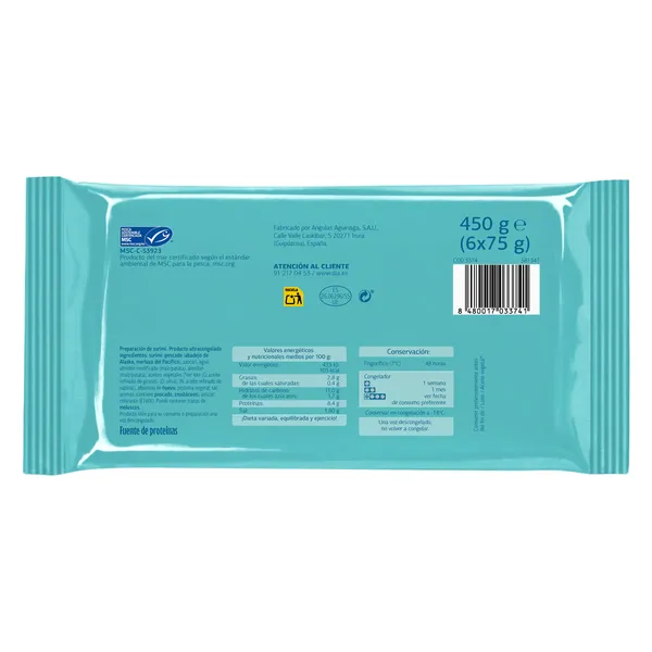 Palitos de surimi ultracongelados MSC Dia Mari Marinera 450 g 2
